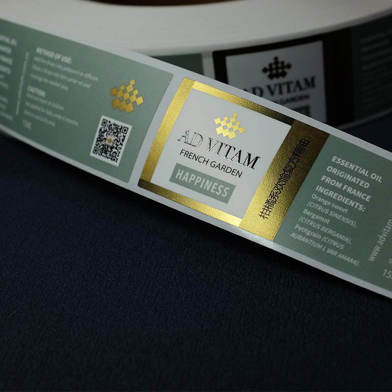 custom High quality LOGO Hot stamping waterproof vinyl Self-adhesive labels on roll Product packaging label sticker