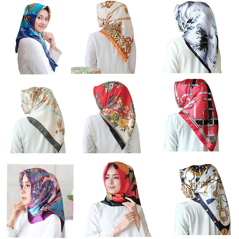 GLS079 2023 Wholesale Printed New Fashion hijabs muslim women Ladies Silk Satin Square Head Scarves custom print handkerchief