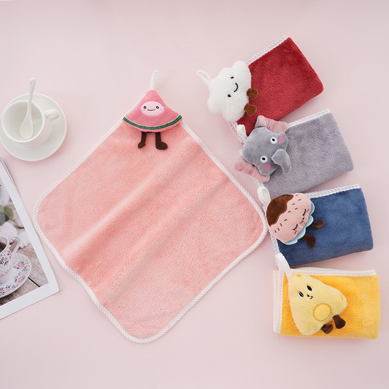 Cartoon kids hanging ring handkerchief baby hanging towel Suitable for kitchen and bathroom kids microfiber gooded towel
