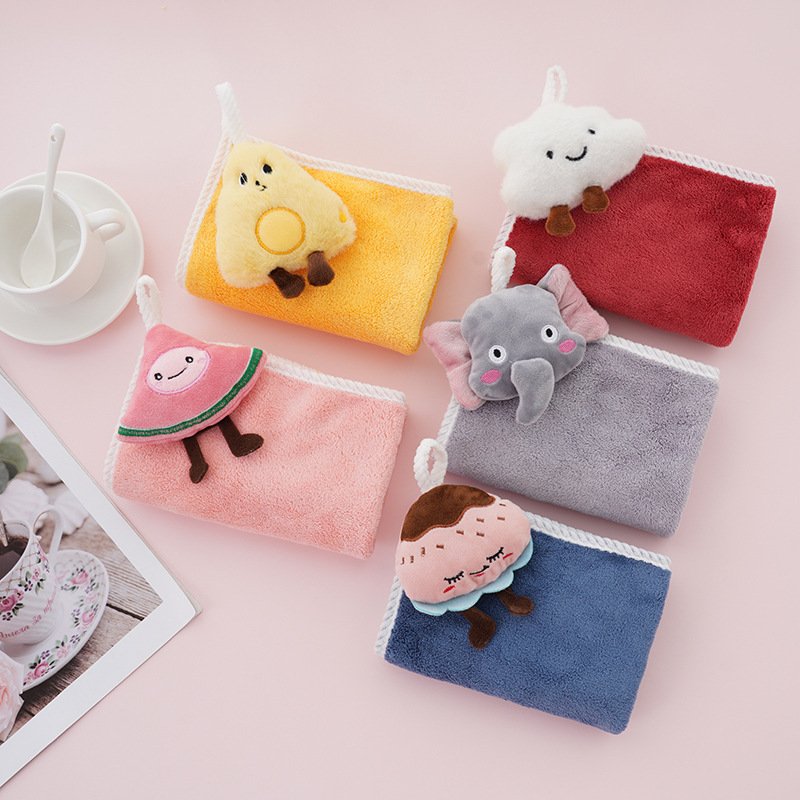 Cartoon kids hanging ring handkerchief baby hanging towel Suitable for kitchen and bathroom kids microfiber gooded towel