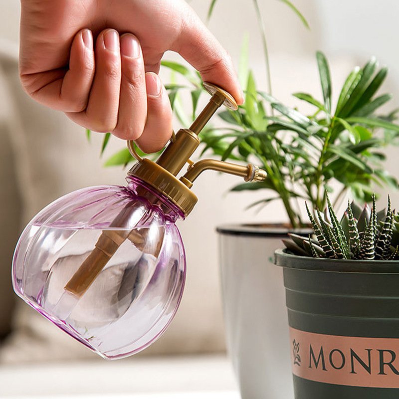 round Plant Mist Bottle with Trigger Pump Watering Spray Bottle Screen Printed Surface Screw Cap Sealing