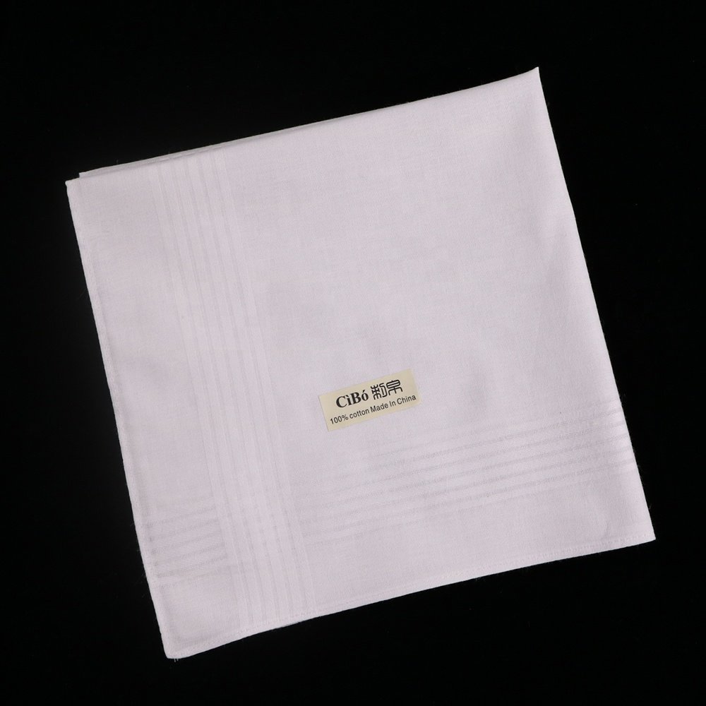 M005 White Cotton Satin fabric Size 40cm x 40cm Sewn Hem Men's Gift Handkerchiefs for personalized printing or embroidery