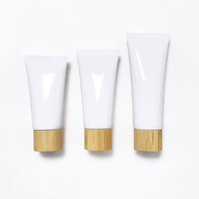FTS Cosmetics Hand Cream Face Cleanser Lotion Hose 50g 60g 80g 100g 120g Plastic PE Soft Tube With Bamboo Screw Cover