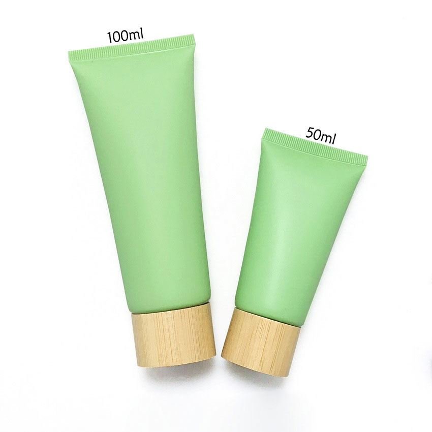 FTS Cosmetics Hand Cream Face Cleanser Lotion Hose 50g 60g 80g 100g 120g Plastic PE Soft Tube With Bamboo Screw Cover