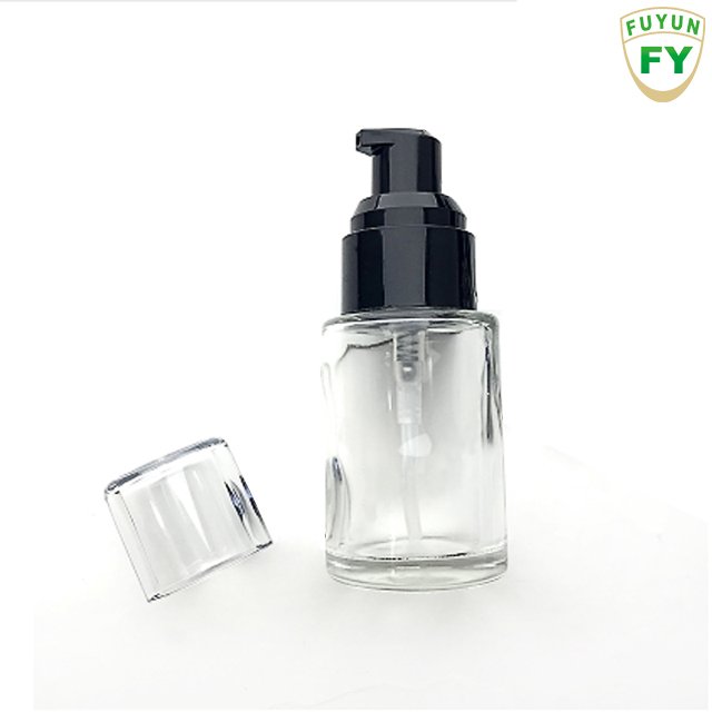 Fuyun In stock 30ml wholesale green glass lotion pump bottle