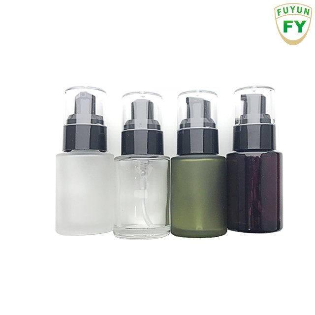 Fuyun In stock 30ml wholesale green glass lotion pump bottle