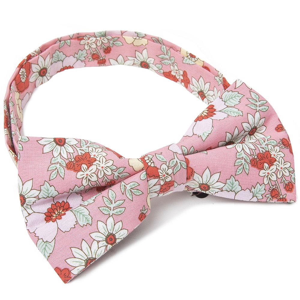 Men's Cotton Floral Printed Necktie Combo Set Pink Necktie Handkerchief Bowtie Set For Wedding matching David's Bridal