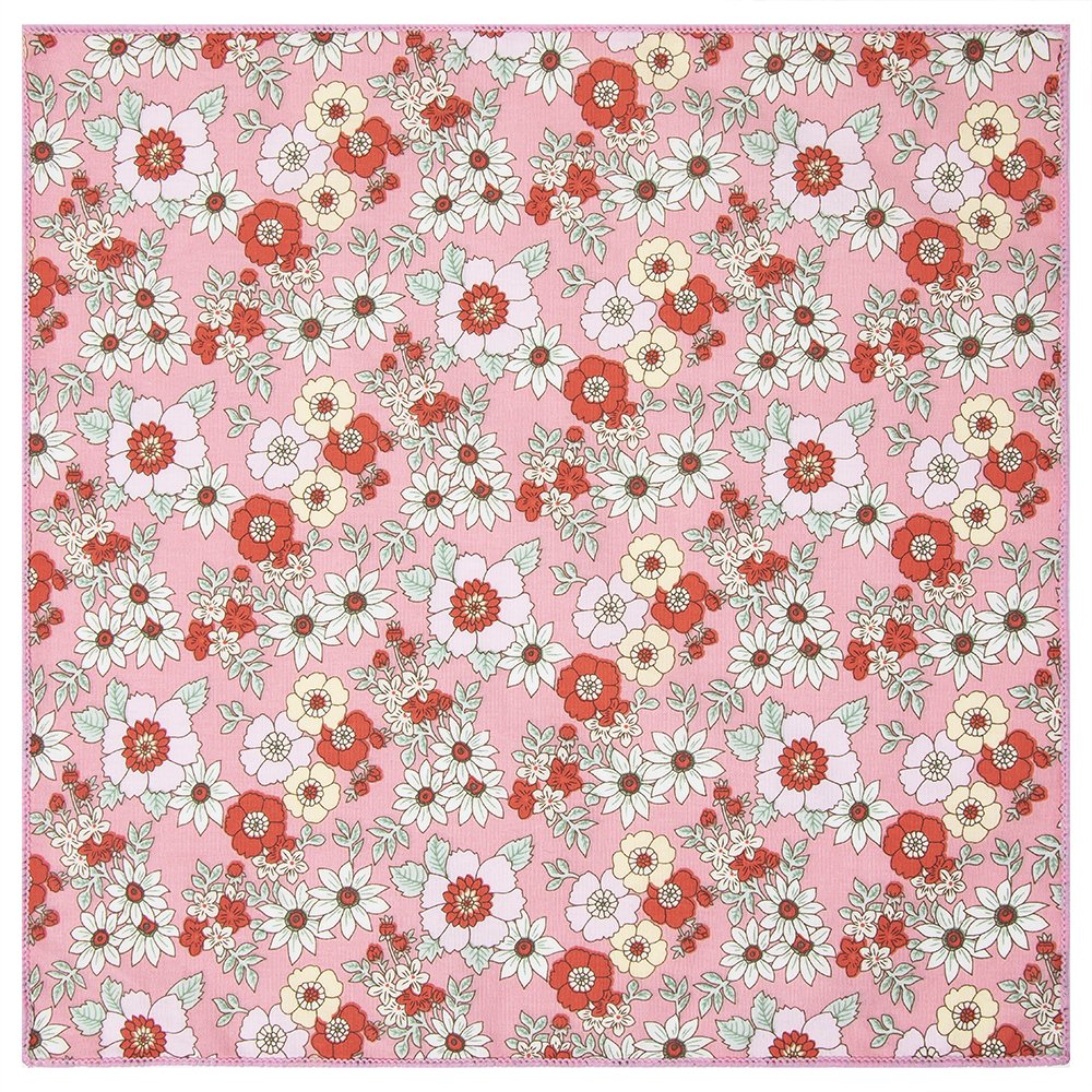 Men's Cotton Floral Printed Necktie Combo Set Pink Necktie Handkerchief Bowtie Set For Wedding matching David's Bridal