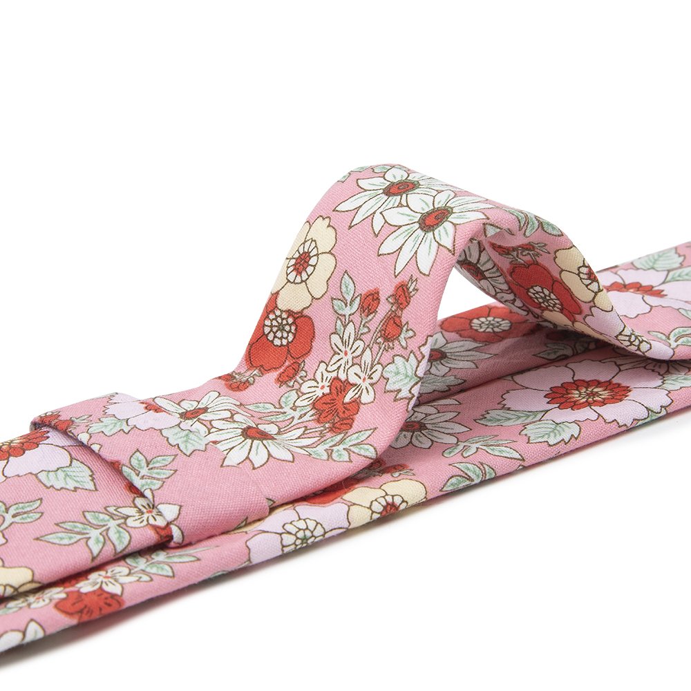 Men's Cotton Floral Printed Necktie Combo Set Pink Necktie Handkerchief Bowtie Set For Wedding matching David's Bridal