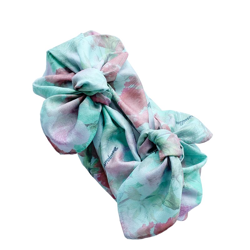 Pink and red flowers crepe digital printing women's handkerchief Japanese sustainable furoshiki wrapping cloth