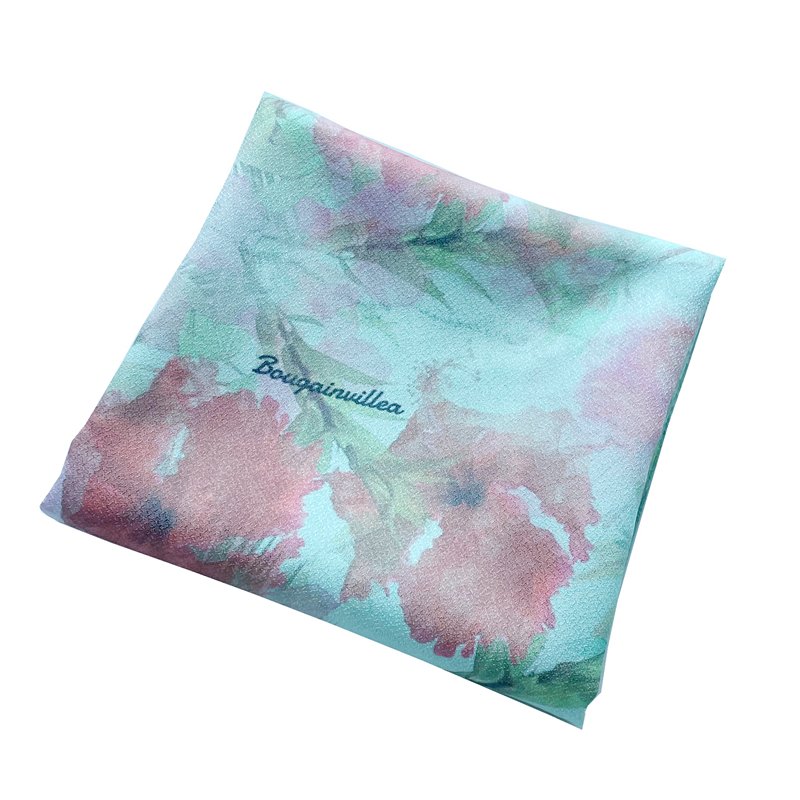 Pink and red flowers crepe digital printing women's handkerchief Japanese sustainable furoshiki wrapping cloth