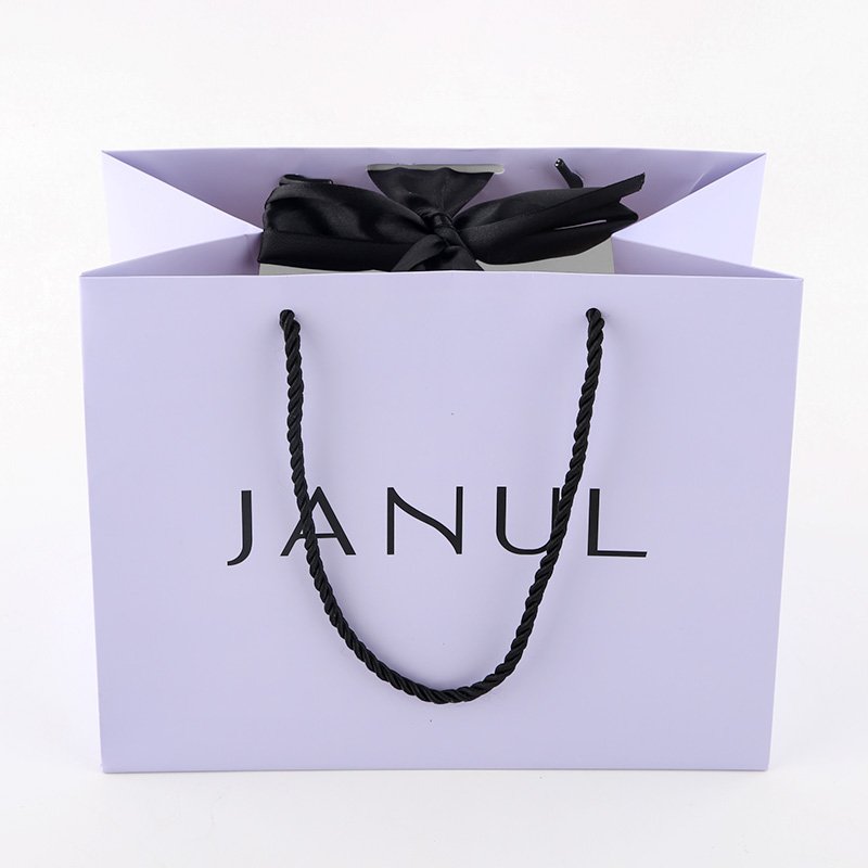 Handle Gift Packaging Black Paper Printed for With Retail Luxury White Bag Your Shopping Ribbon jewelry Own brand shopping bag