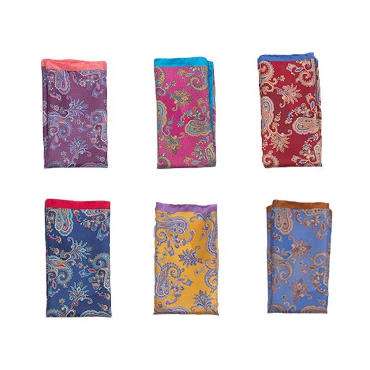 Pocket Square Print Men Blue Colorful Twill Silk Scarf Manufacturers Custom Printed Silk Scarves
