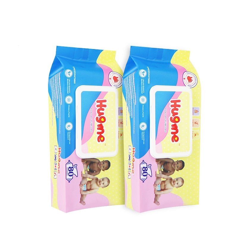 Custom printed laminated side gusset pouch disposable baby wet wipes tissue empty plastic packaging bag with window stickers