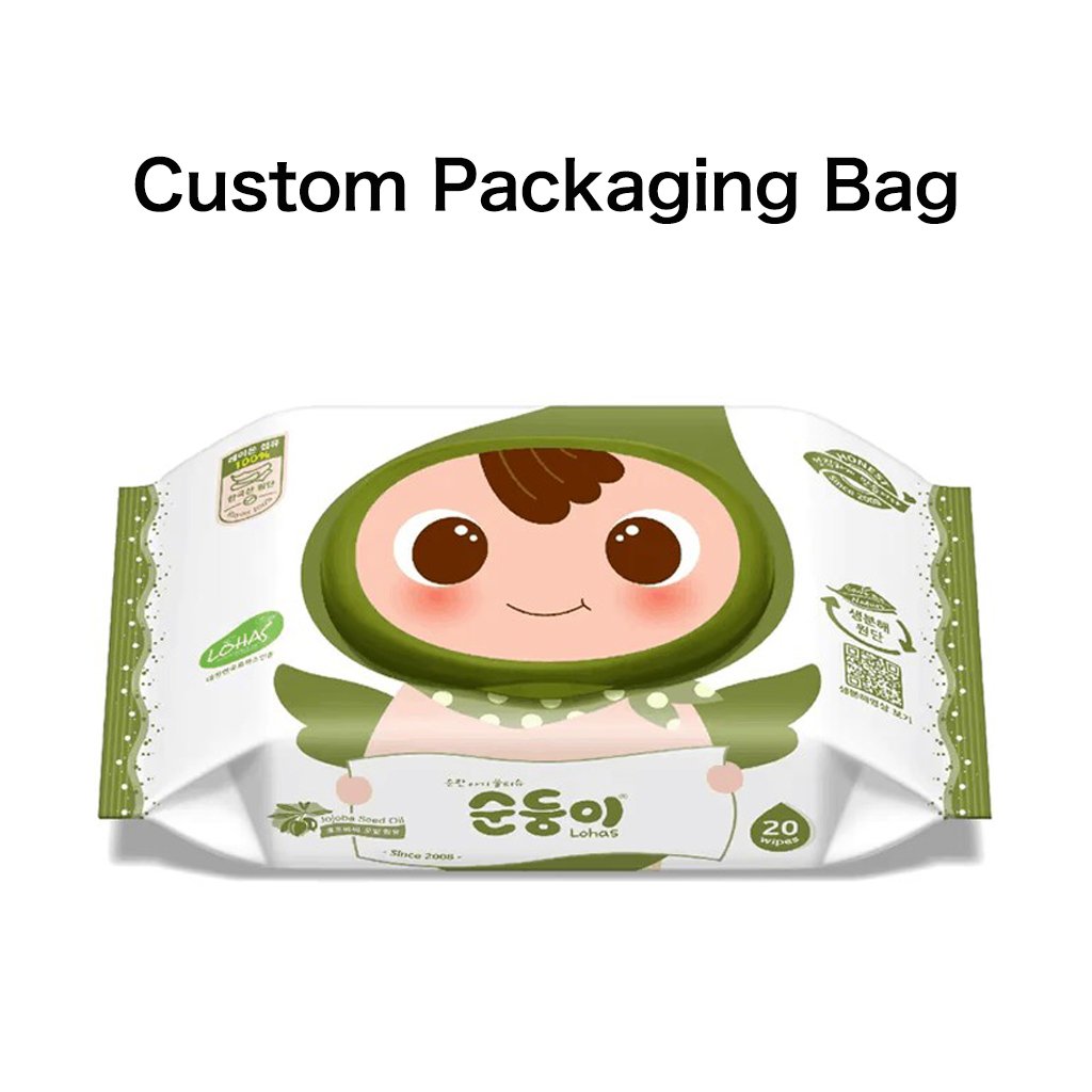 Custom printed laminated side gusset pouch disposable baby wet wipes tissue empty plastic packaging bag with window stickers