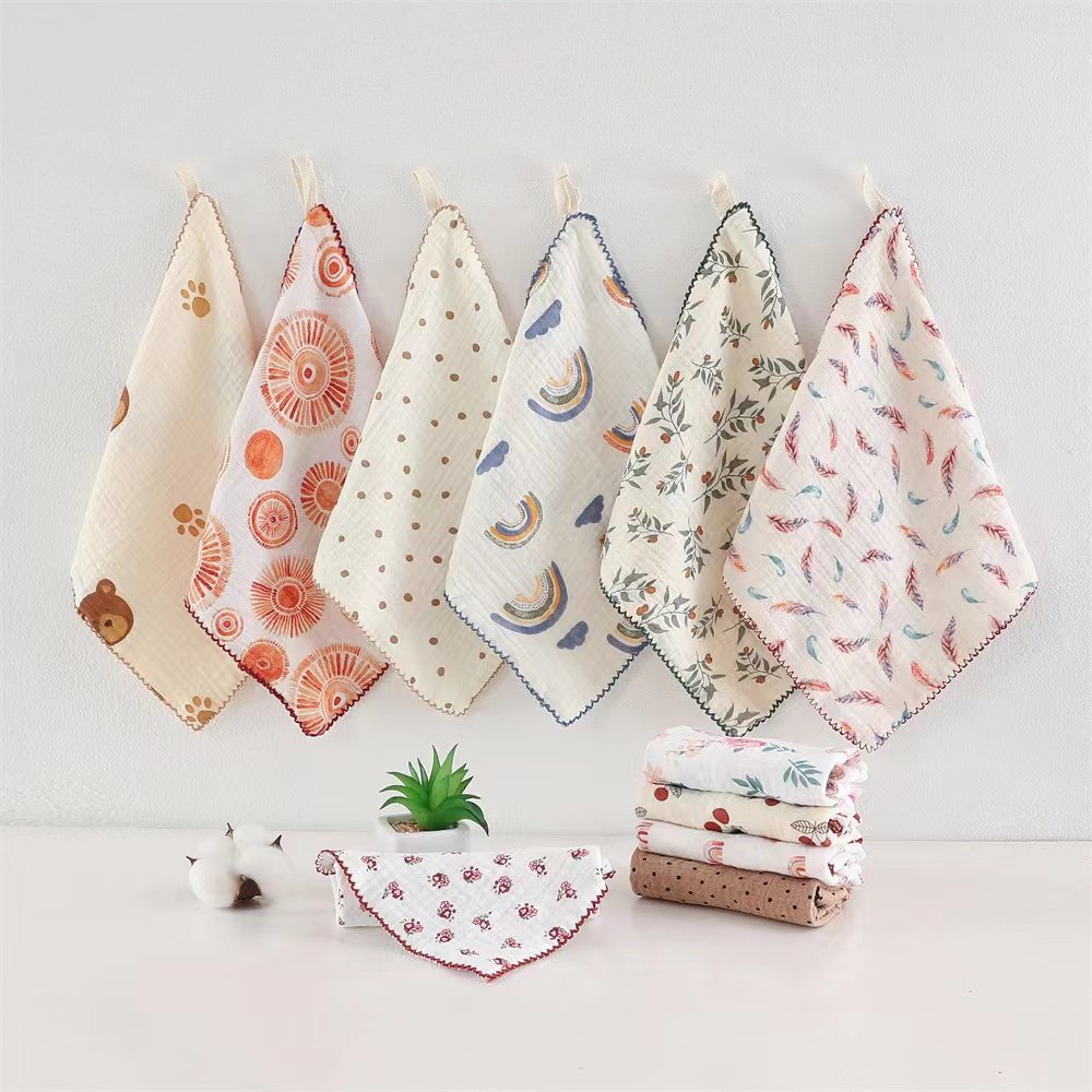 Baby multifunctional handkerchief patting hiccup towel soothing towel baby cotton four-layer gauze printed small square towel