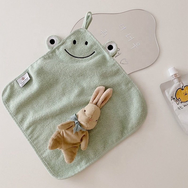 2023 New Small Animal Cartoon Handkerchief Small Square Towel Pure Cotton Kindergarten Handkerchief Children's Face Towel