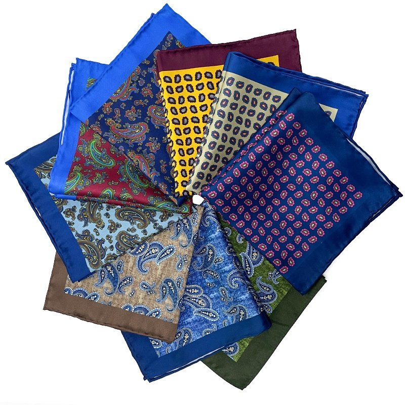 Factory directly wholesale square bottom pocket ready to ship 100 polyester paisley microfiber handkerchief