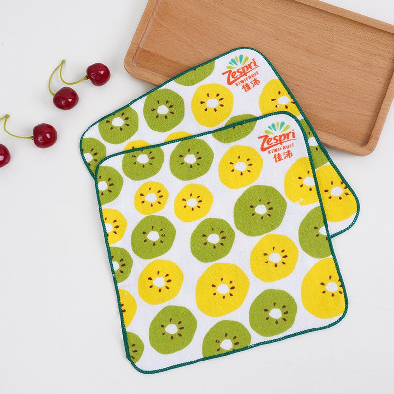 Pure cotton gauze kiwi fruit printed handkerchief one side pure cotton one side gauze active printed square towel