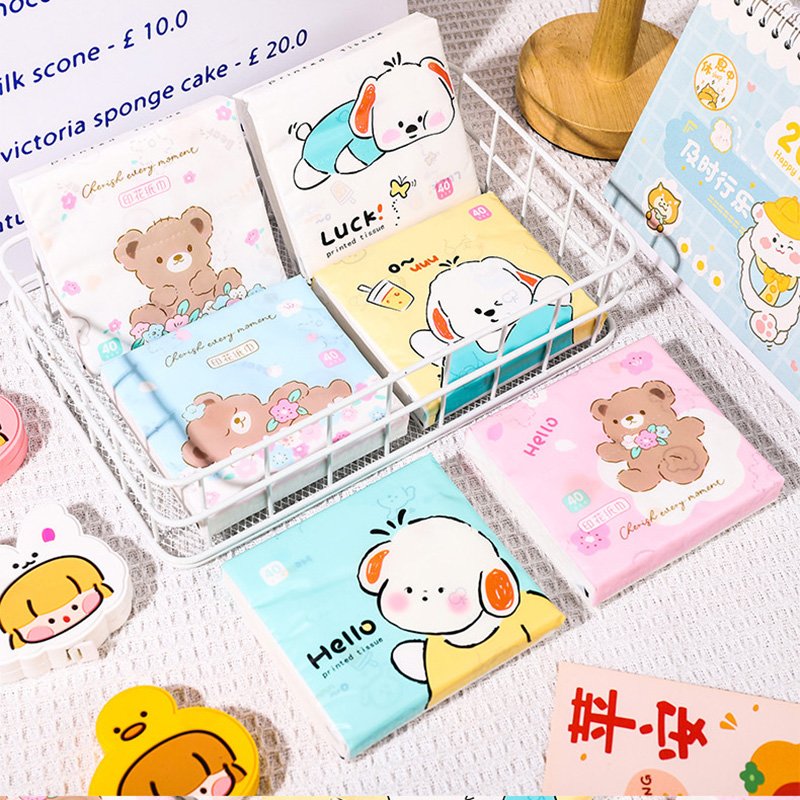 FSC New Rainbow Bear Portable Facial Tissues Wood Pulp Color Printed Soft 40 Pull Cute Cartoon Handkerchief Pocket Tissue
