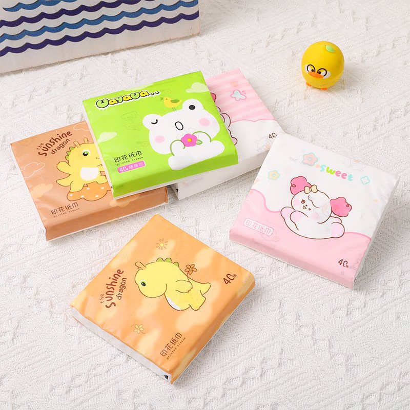 FSC New Rainbow Bear Portable Facial Tissues Wood Pulp Color Printed Soft 40 Pull Cute Cartoon Handkerchief Pocket Tissue