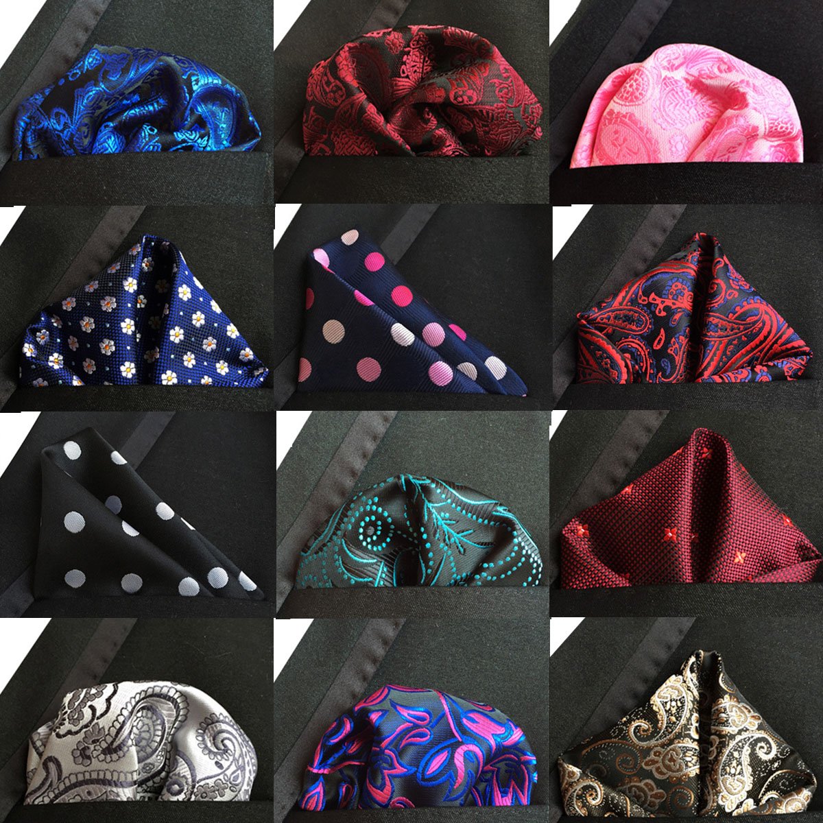 25cm Silk Jacquard Hanky Red & Black Paisley Men Fashion Floral Dot Pocket Square Handkerchiefs for Men Suit Costom Handkerchief