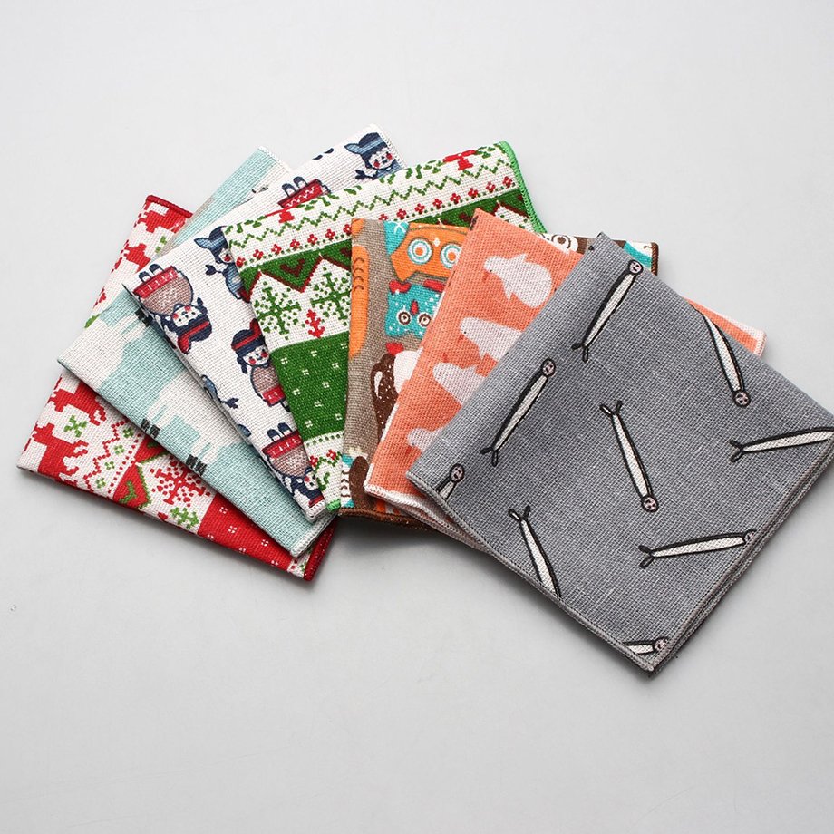 Custom New Quality Handkerchief Scarves Vintage Linen Hankies Pocket Square Handkerchiefs Cartoon Print Cotton Hnaky for Men