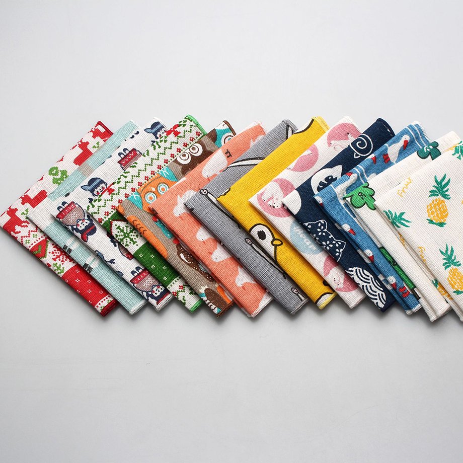 Custom New Quality Handkerchief Scarves Vintage Linen Hankies Pocket Square Handkerchiefs Cartoon Print Cotton Hnaky for Men