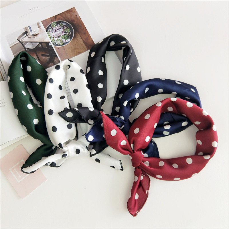 HZW-24050 Women's polka dot 50*50cm pocket square handkerchief silky satin neck scarf