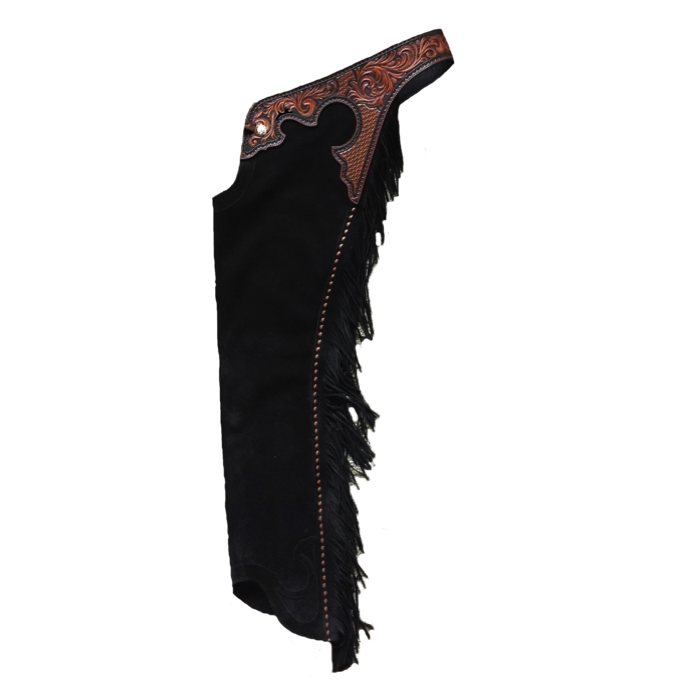 Custom Made Bull riding Chinks Horse Chaps Smooth Hand Carved floral genuine Leather Beaded Belts