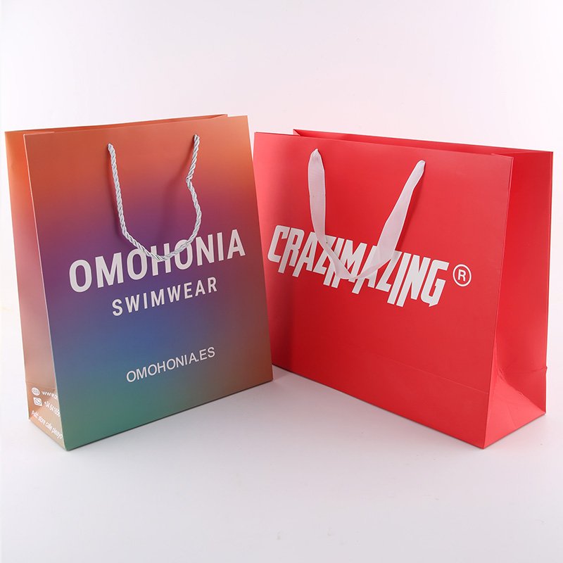 Kraft Ribbon jewelry Luxury With Packaging Clothing Bag Custom Paper Printed personalized Handle Bags White paper bags shopping