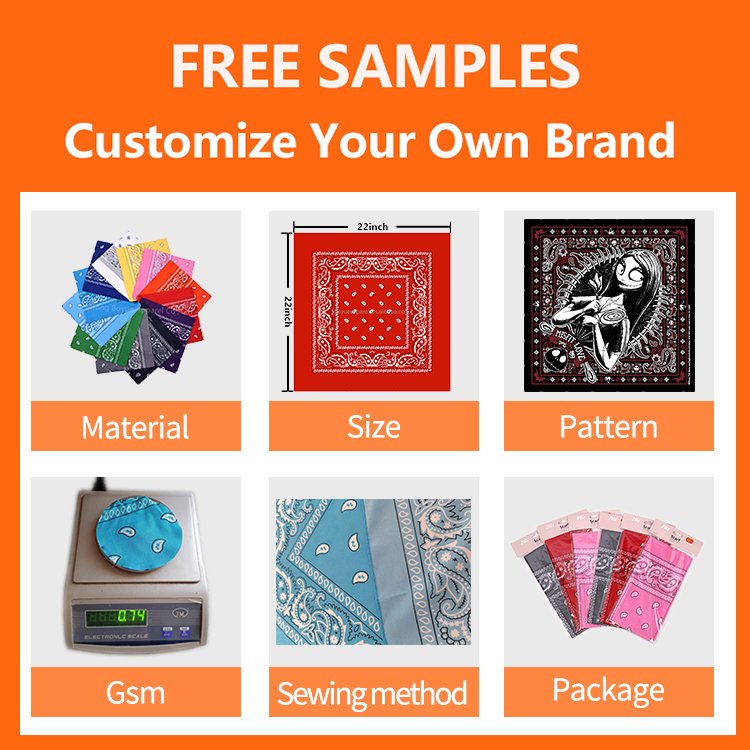 Wholesale soft multipurpose square handkerchiefs customized rpet recycled cotton fabric bandana fabric handkerchief
