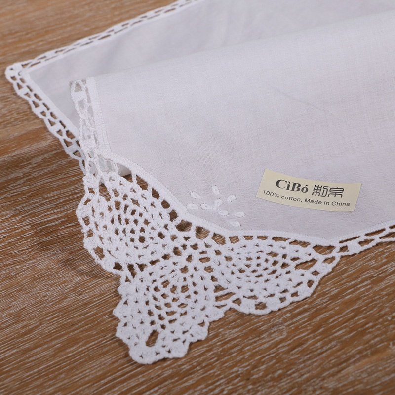 D002 Printable Embroiderable Ladies hankies Women Wedding Christmas Gift 12"x12" Square Scarf White Cotton Lace handkerchiefs