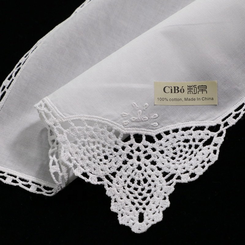D002 Printable Embroiderable Ladies hankies Women Wedding Christmas Gift 12"x12" Square Scarf White Cotton Lace handkerchiefs