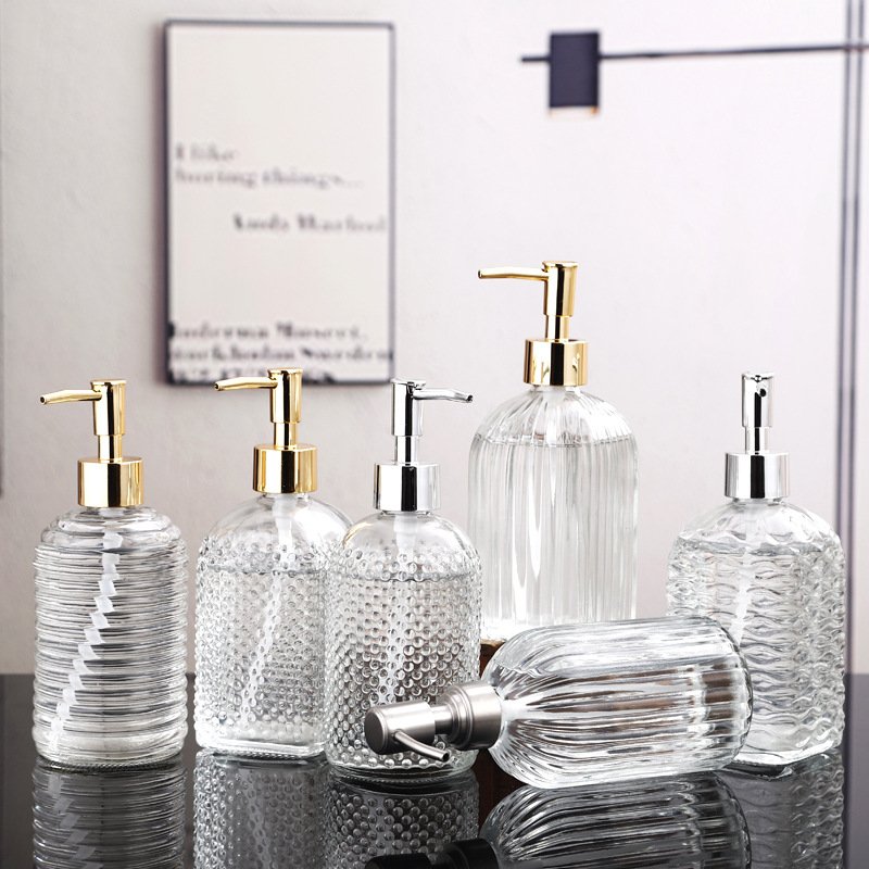 Wholesale Custom Variety of styles Retro Relief Perfume Bottle Glass Soap Dispenser Fancy Glass Bottle