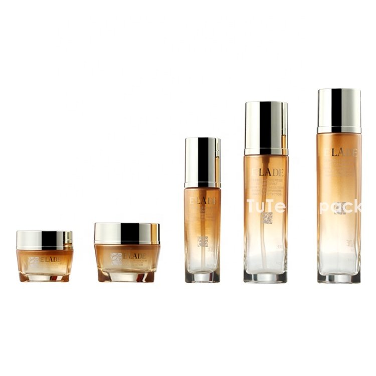 Golden Triangle Glass Bottle Sets Empty Glass Cream Jar and Pump Spray Bottle Set Skincare Face Cream Lotion Bottle