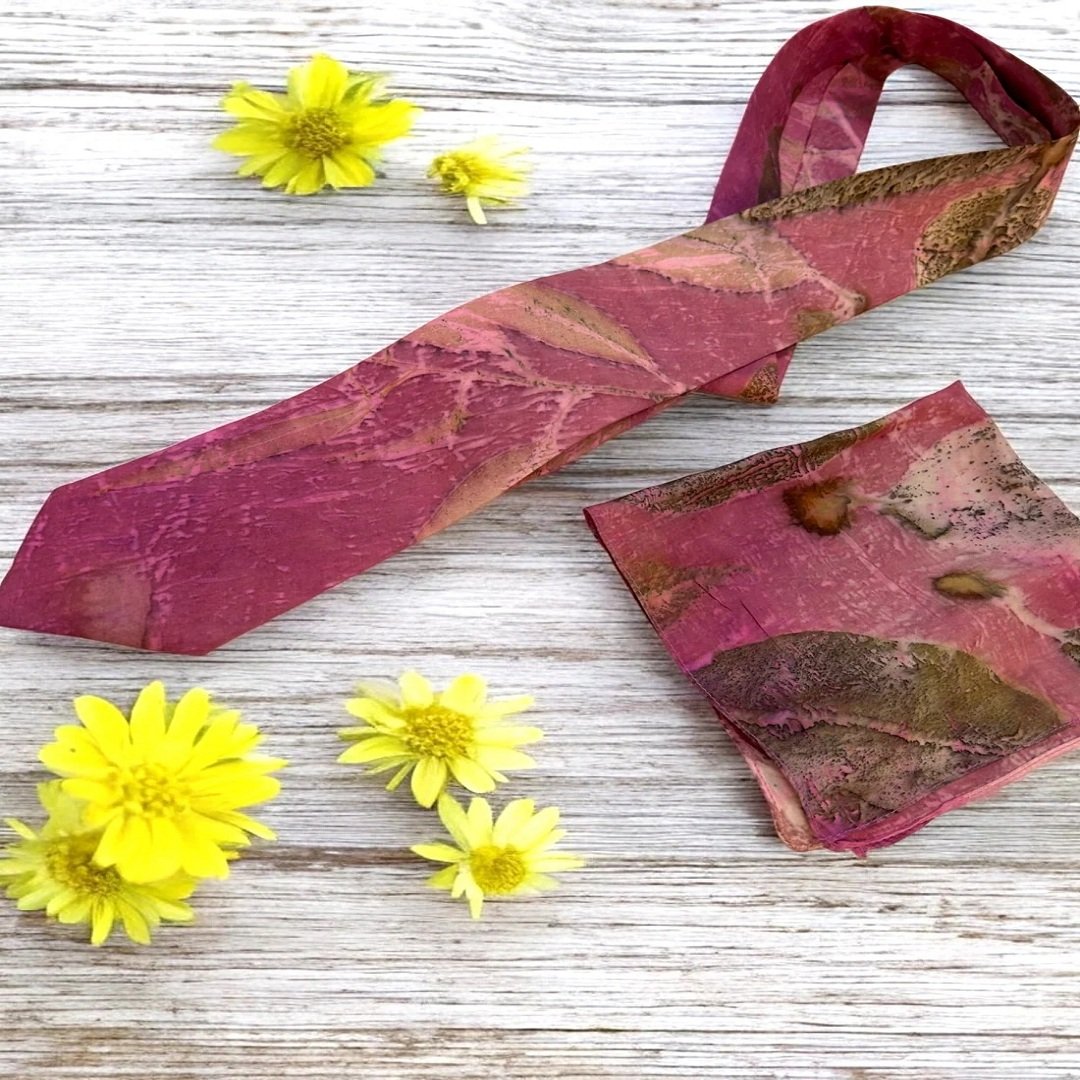 Wholesale Ecoprinted Pure Silk Castor Tie Pocket Square Set Luxury Formal Business Floral Custom made Unique Neckties for Men