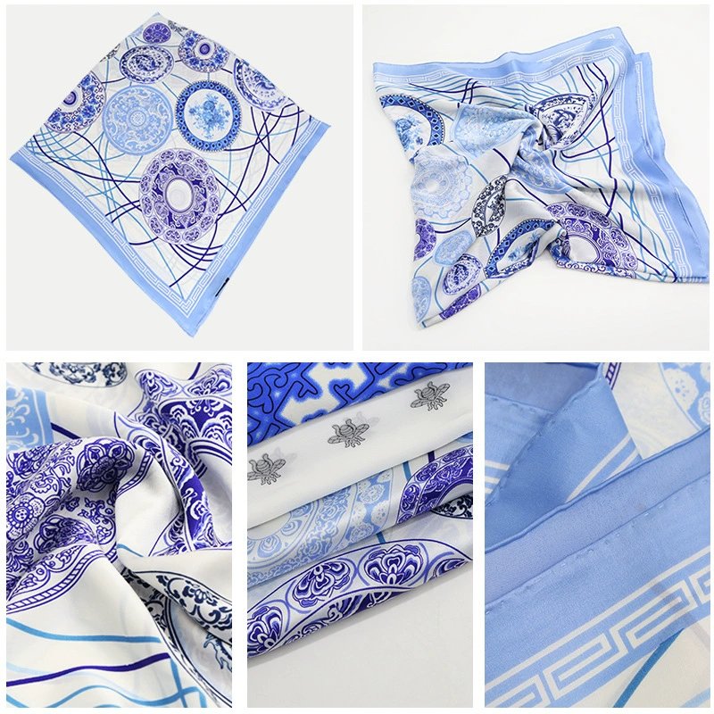 Silk Scarf for Women with Personalized Logo and Digital Design Fashion Handkerchief