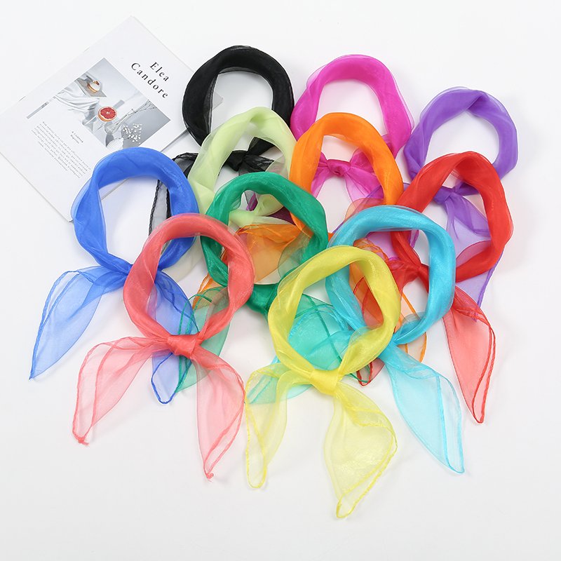 Cheap 60*60cm Bandana Handkerchief Summer Solid Color Turban Square Organza Scarf For Woman