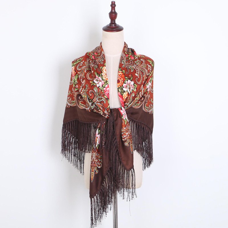 Women Tassel Scarf Retro Style Cotton Handkerchief Autumn Shawl Luxury Brand Scarf Printing Oversize Square Blankets Russian