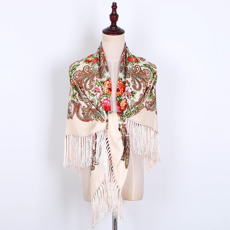 Women Tassel Scarf Retro Style Cotton Handkerchief Autumn Shawl Luxury Brand Scarf Printing Oversize Square Blankets Russian