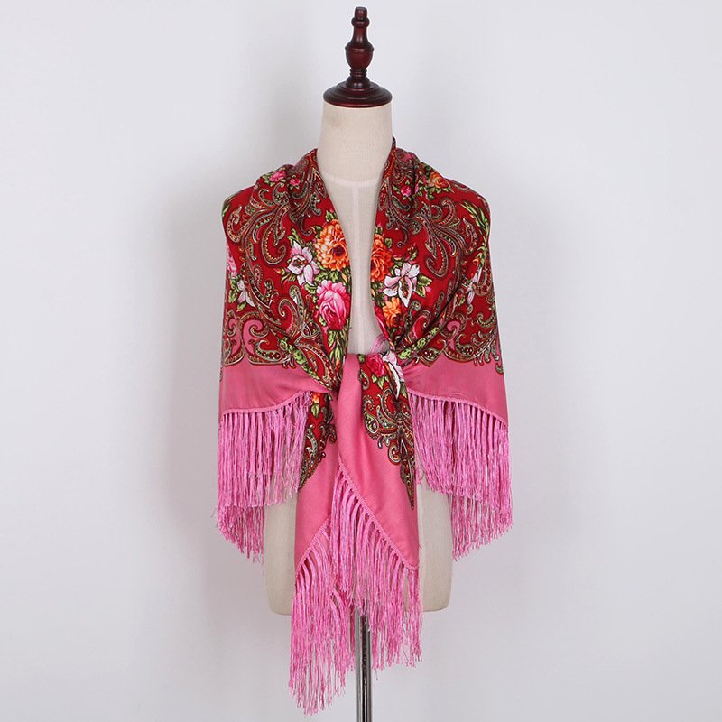 Women Tassel Scarf Retro Style Cotton Handkerchief Autumn Shawl Luxury Brand Scarf Printing Oversize Square Blankets Russian