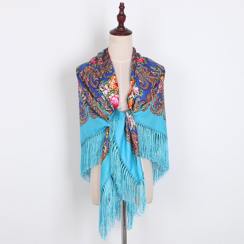 Women Tassel Scarf Retro Style Cotton Handkerchief Autumn Shawl Luxury Brand Scarf Printing Oversize Square Blankets Russian