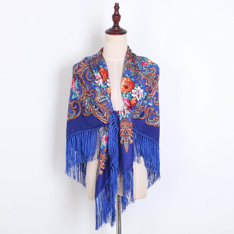 Women Tassel Scarf Retro Style Cotton Handkerchief Autumn Shawl Luxury Brand Scarf Printing Oversize Square Blankets Russian
