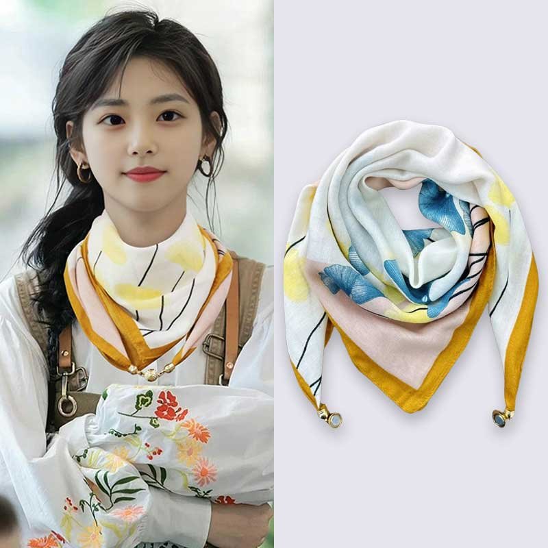 2024 new warm handkerchief Women's Spring, Autumn, Winter Printed cotton and linen scarf Magnetic buckle triangular scarf scarf
