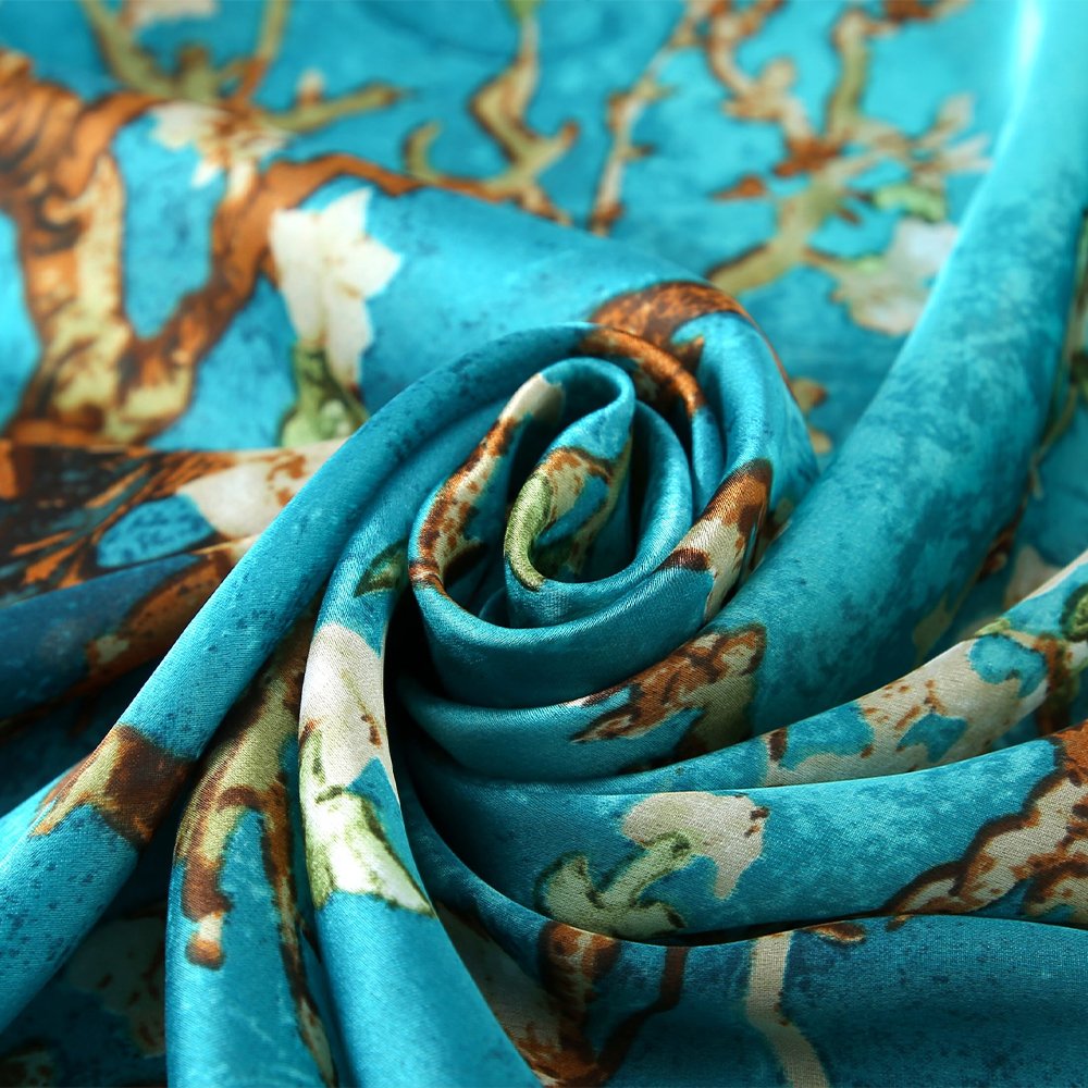 Top Quality Women Luxurious Elegance Flowers Long Printed Silk Scarves Premium Satin Shawl Foulard En Soie