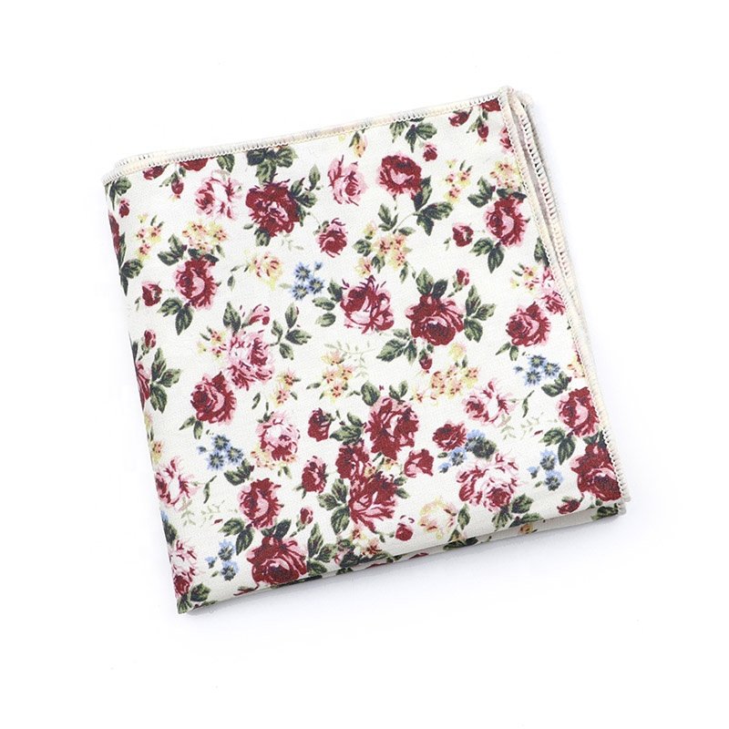 Colorful Floral Handkerchief 100% Cotton Hankie 24cm Women&Men Casual Party Pocket Square Gift Tuxedo Bow Tie Accessory