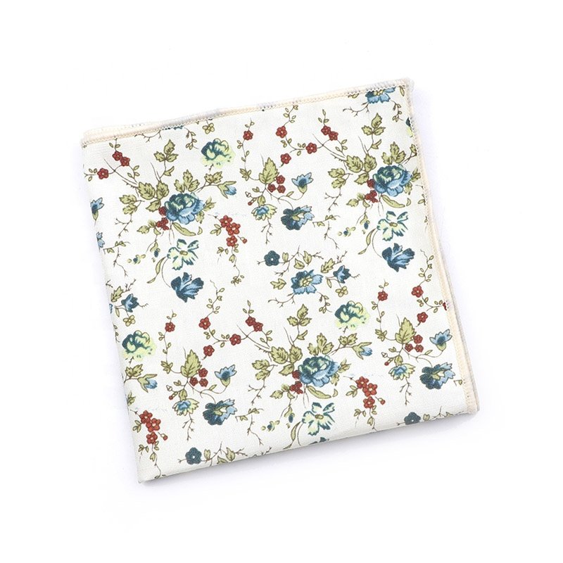 Colorful Floral Handkerchief 100% Cotton Hankie 24cm Women&Men Casual Party Pocket Square Gift Tuxedo Bow Tie Accessory