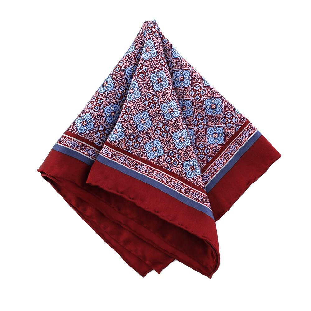 Made In China Mens Wholesale Fashion Luxury Handkerchief 100 Silk Custom Geometric Floral 33CM Hand Rolled Printed Pocket Square