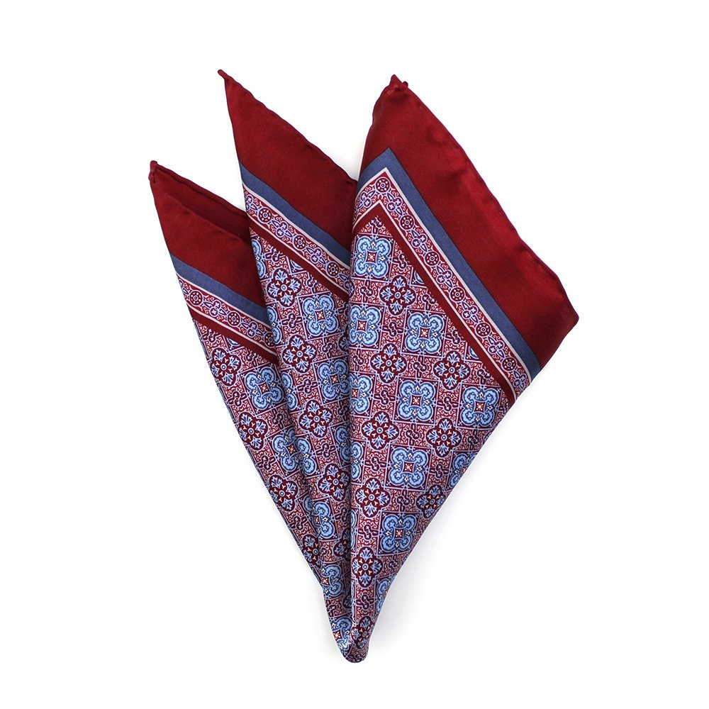 Made In China Mens Wholesale Fashion Luxury Handkerchief 100 Silk Custom Geometric Floral 33CM Hand Rolled Printed Pocket Square